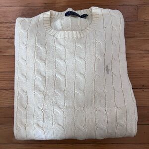 Polo Cream 100% Cotton Cable Knit Sweater Men’s Size Large